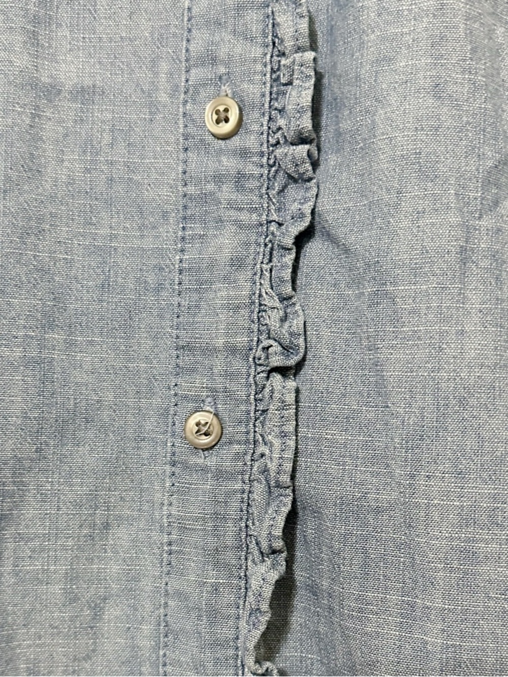 J.Crew Chambray Blue Preppy Ruffle Puff Sleeve Button Front Cotton Blouse Large - Picture 5 of 7